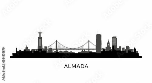 Almada Skyline with Portugal Black Silhouette.