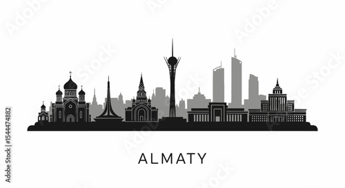 Almaty Skyline Kazakhstan City Silhouette.