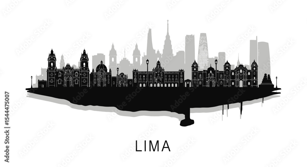Naklejka premium Lima Skyline Silhouette Peru Cityscape Vector.