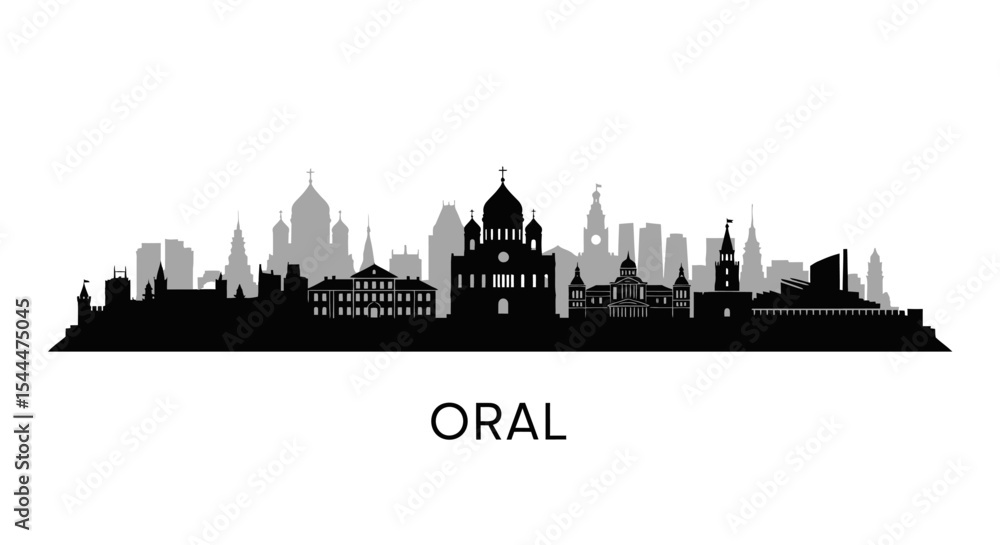 Obraz premium Oral Skyline Kazakhstan City Silhouette.