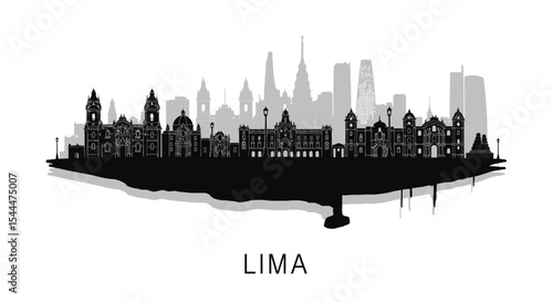 Lima Skyline Silhouette Peru Cityscape Vector.