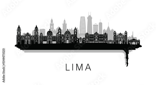 Lima with Peru skyline Black silhouette.