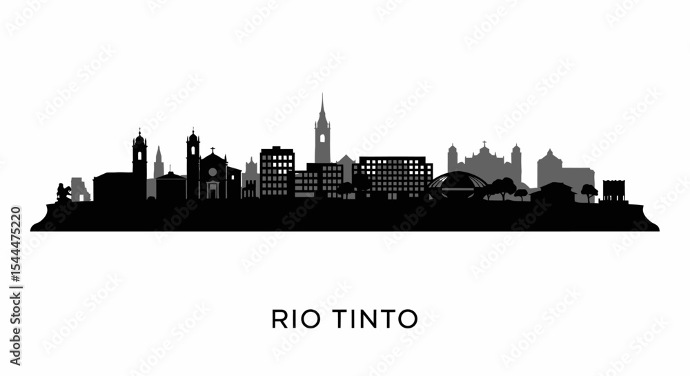 Rio Tinto Portugal Skyline Silhouette Vector. Rio Tinto Portugal Skyline Silhouette Vector.