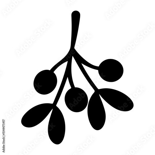 Silhouette of a Mistletoe Branch with Berries and Leaves Vector Illustration
