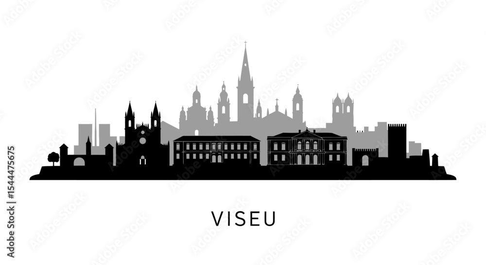 Naklejka premium Viseu Portugal Skyline with Cityscape Black Silhouette.