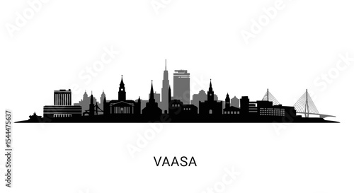 Vaasa skyline silhouette with cityscape, and Finland.