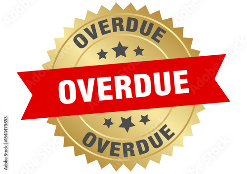 overdue. overdue round red and gold label isolated on transparent background