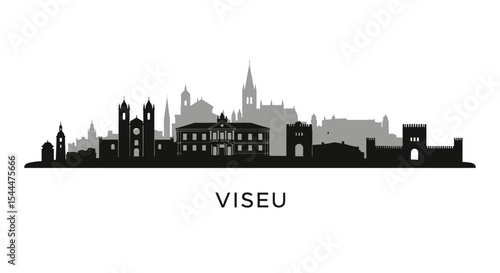 Viseu Portugal Skyline Silhouette with Cityscape.