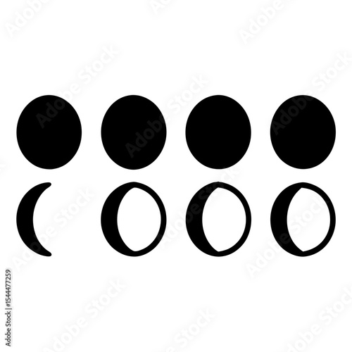 Phases of the Moon Illustration Showing All Stages in Black and White
