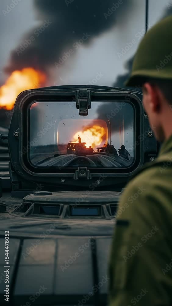 Tank Gunner View Vídeo do Stock: World war three Tank Warrior Gunner Locking Target in ...
