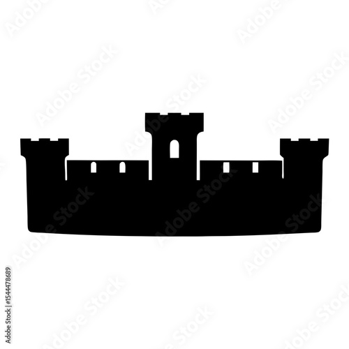 Silhouette of a fortified castle with towers against a white background