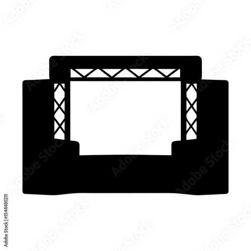 Isolated Black Silhouette of a concert stage with platform and truss system