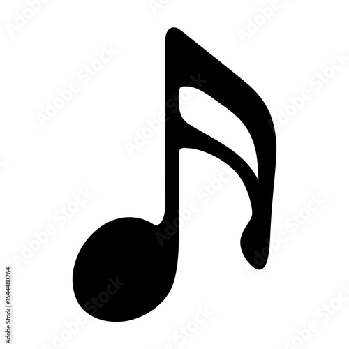 A black silhouette of an eighth musical note on a white background