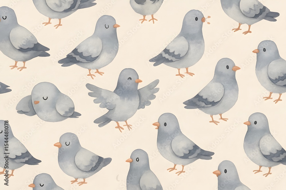 Obraz premium Cute Cartoon Pigeon Pattern Illustration