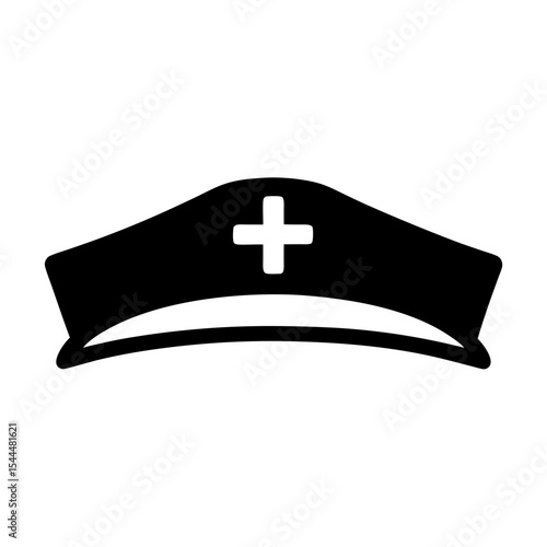 Black and white nurse cap with a medical cross symbol in center