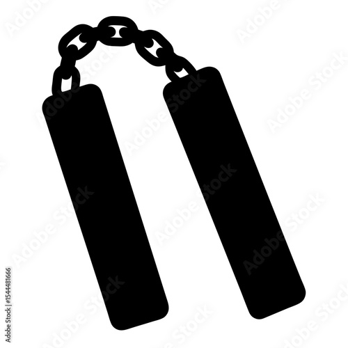 Black silhouette of traditional nunchucks weapon with handles and chain
