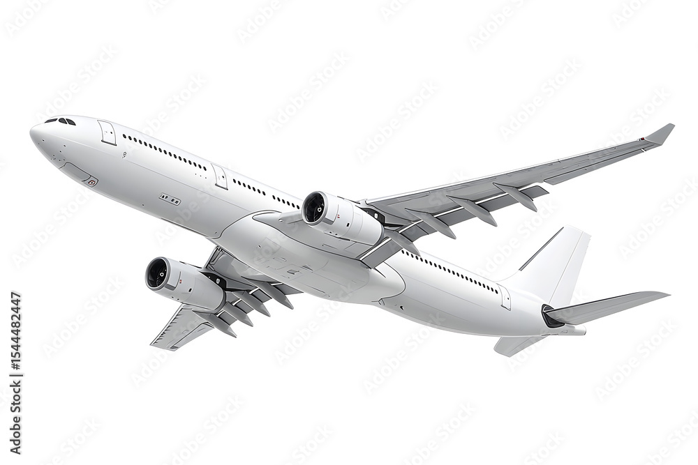 Obraz premium White passenger jet plane flying isolated on transparent background