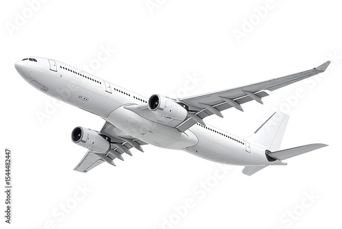 White passenger jet plane flying isolated on transparent background