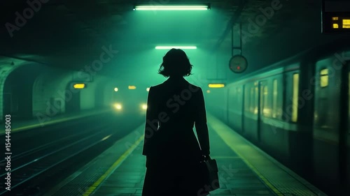 Subway silhouette, eerie teal lights
