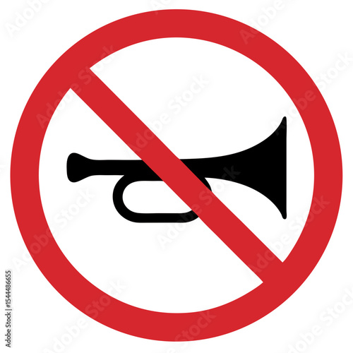 No honking symbol featuring a horn with a prohibition sign for noise control