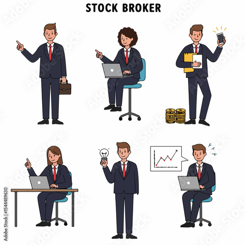 Stock Broker Characters Illustration Set