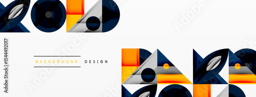 Abstract geometric shapes, vibrant colors. Modern design elements create dynamic visual composition. Clean lines, bold contrasts present stylish background.