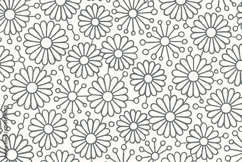Seamless hand-drawn floral pattern with daisy and burst-style blooms
