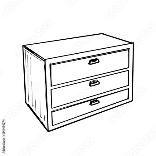 Three drawer chest of drawers sketch. Simple chest of drawers illustration with three drawers and simple handles.