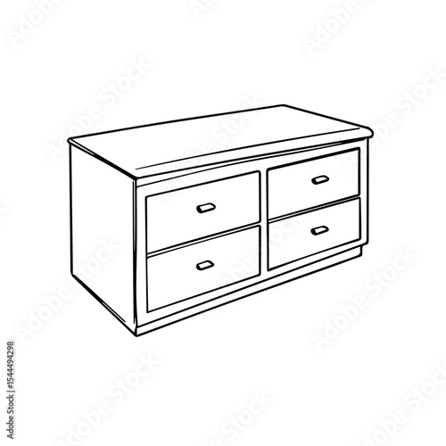 Simple chest of drawers with four drawers. Classic wooden dresser with four drawers and simple design. This illustration of furniture is perfect for interior design catalogs and furniture websites.