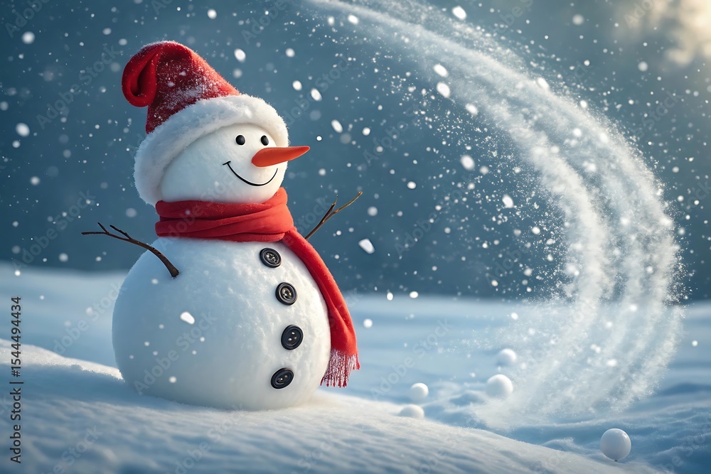 Fototapeta premium Joyful Snowman in Winter Wonderland Festive Snow Scene