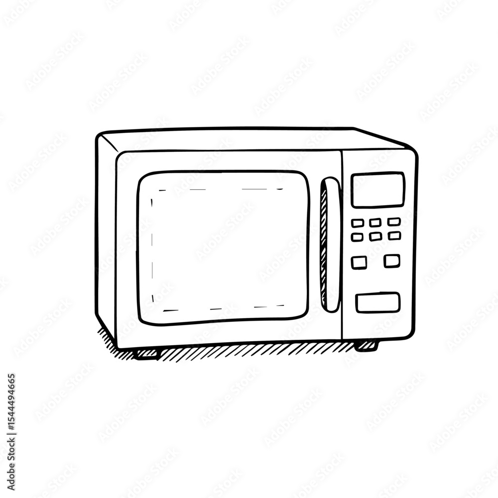 Simple microwave oven sketch. Microwave oven illustration shows appliance details: door, control panel, and interior. This simple microwave drawing is perfect for appliance manuals, kitchen brochures, Simple microwave oven sketch. Microwave oven illustration shows appliance details: door, control panel, and interior. This simple microwave drawing is perfect for appliance manuals, kitchen brochures,