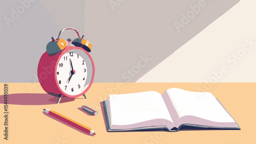back to school concept - alarm clock and book