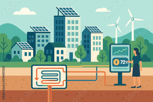 Hybrid renewable energy system with geothermal heat loop and smart energy dashboard