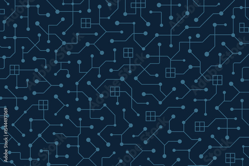 Seamless digital circuit pattern with blue lines on dark background