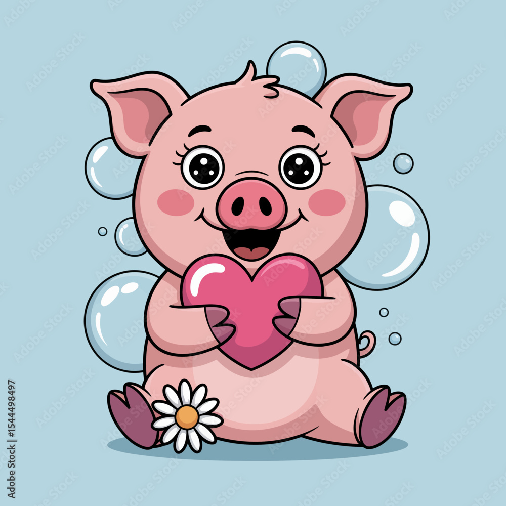 Pink Pig with Glowing Heart Pink Pig with Glowing Heart