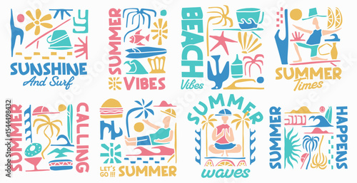 Vintage boho summer beach design set, Summer paradise t-shirt design bundle, Colorful summer beach poster collection, Aesthetic bohemian summer packs