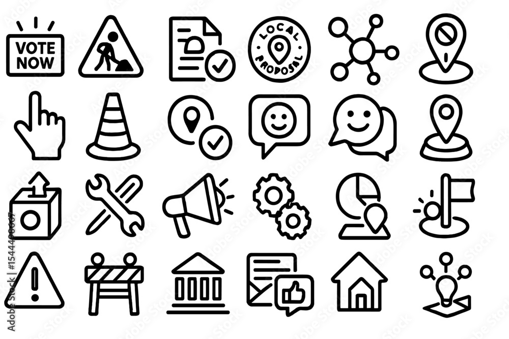 Fototapeta premium Civic engagement icon set featuring voting, location, and service tools
