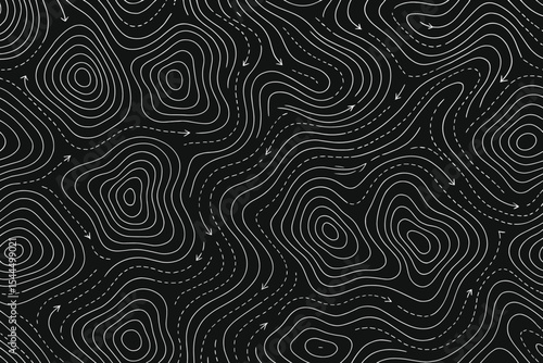 Dark seamless contour map pattern with flowing directional lines
