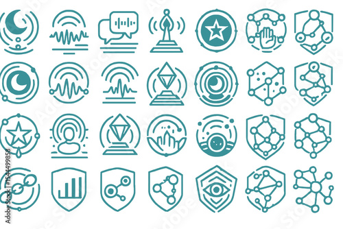 Set of 40 sci-fi interface icons with tech and communication motifs