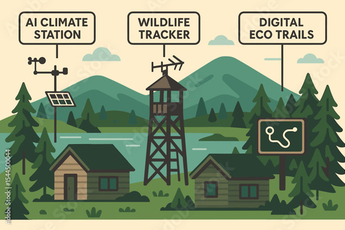 Smart nature reserve with AI climate station and eco trail tech