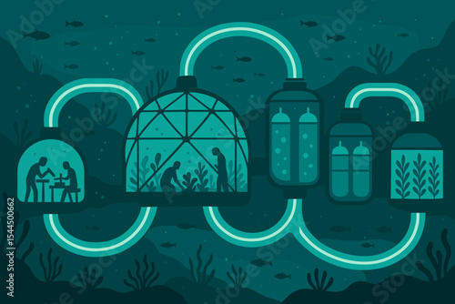 Underwater research and farming habitat with connected domes