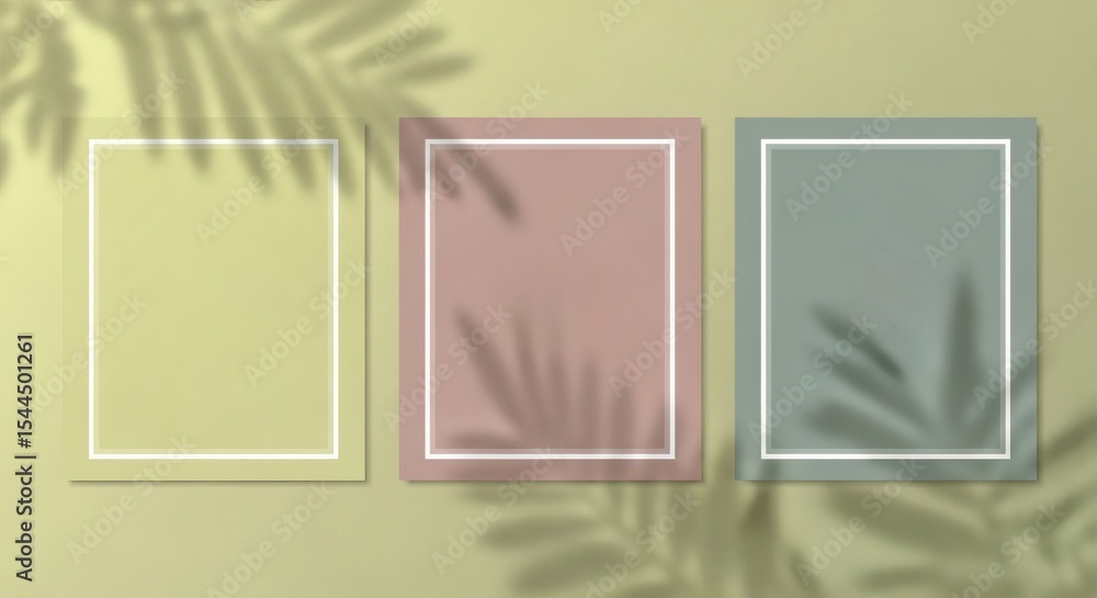 Fototapeta premium Tropical Mockups Pastel Frames in Sunlight with Shadow Play.