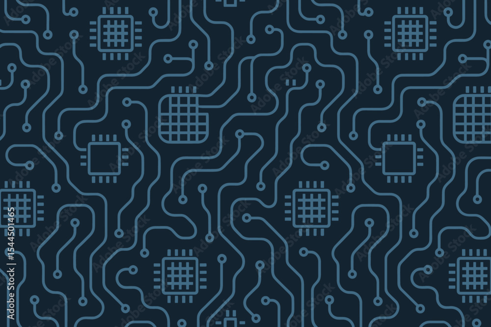 Seamless circuit board pattern with microchip outlines Seamless circuit board pattern with microchip outlines