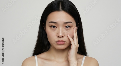 Portrait of a young Asian woman with dark circles under her eyes