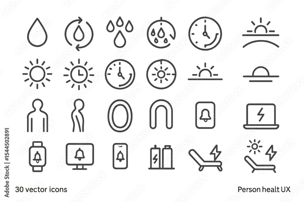 Fototapeta premium Minimalist health and energy line icon set for UX dashboards