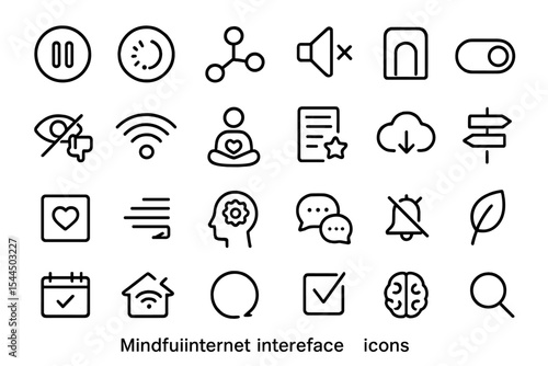 Minimalist mindfulness and internet interface icon set