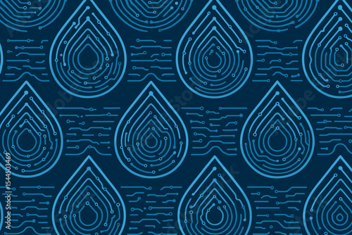 Tech-inspired pattern featuring water droplets with circuit-like lines.