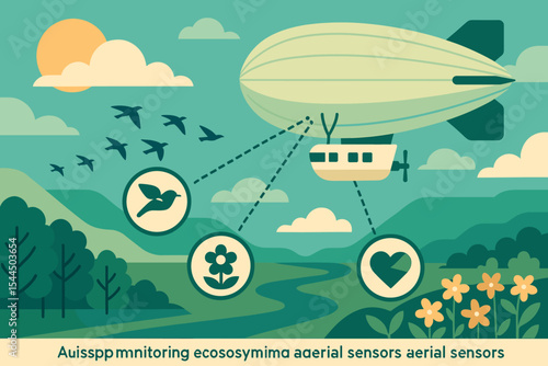 Aerial blimp tracking wildlife, plants, and ecosystem health data