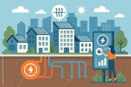 Renewable energy system with geothermal loop and solar panels
