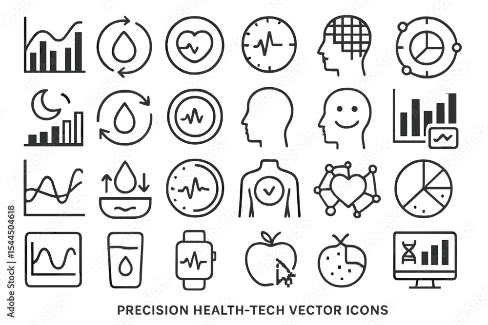 Precision health-tech vector icons on metallic background Precision health-tech vector icons on metallic background